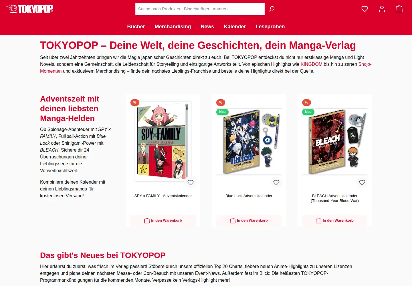 Captured homepage of tokyopop.de in the current scan
