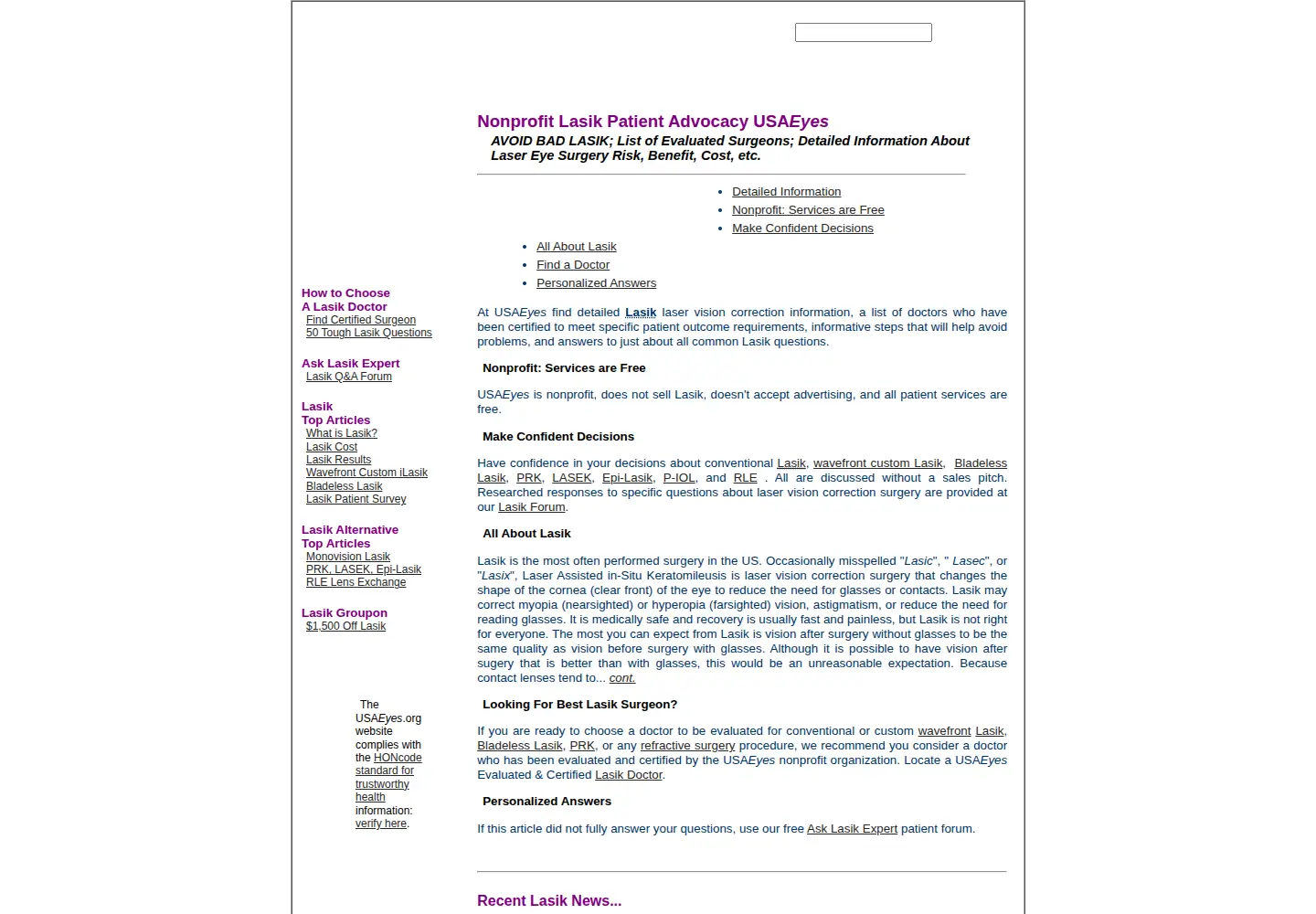 Captured homepage of usaeyes.org in the current scan