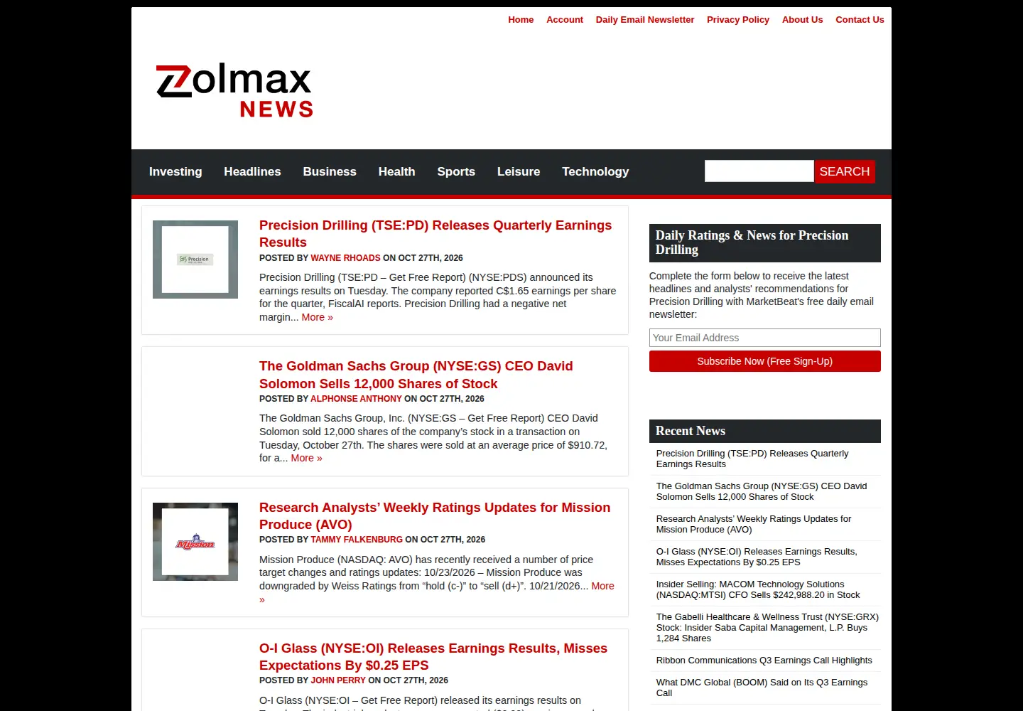Captured homepage of zolmax.com in the current scan