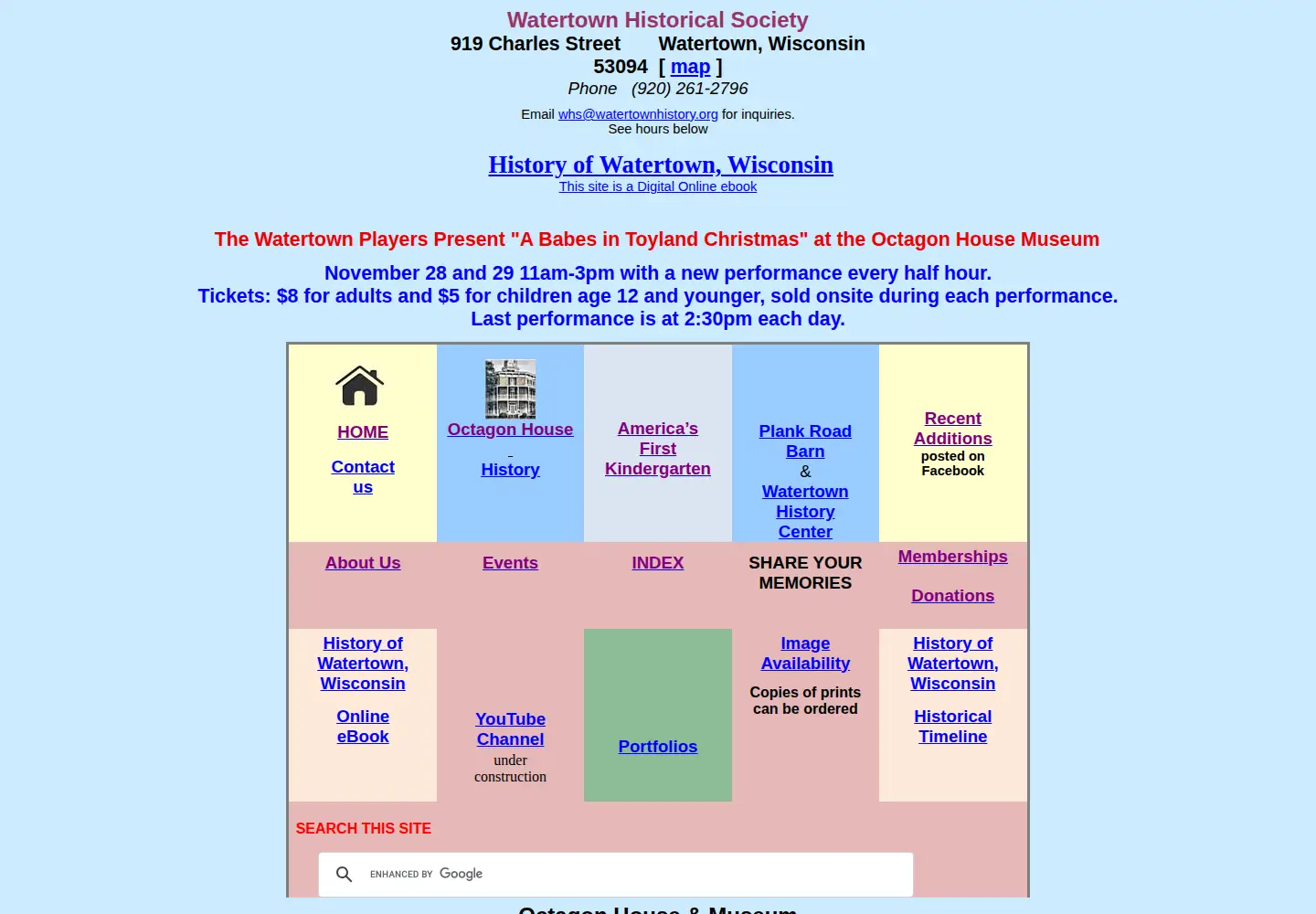 Captured homepage of watertownhistory.org in the current scan