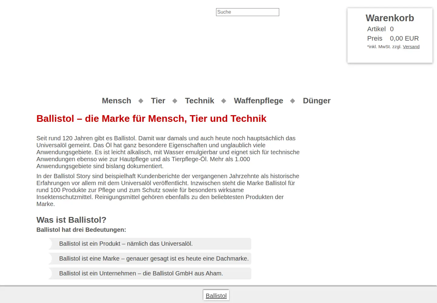 Captured homepage of ballistol-shop.de in the current scan