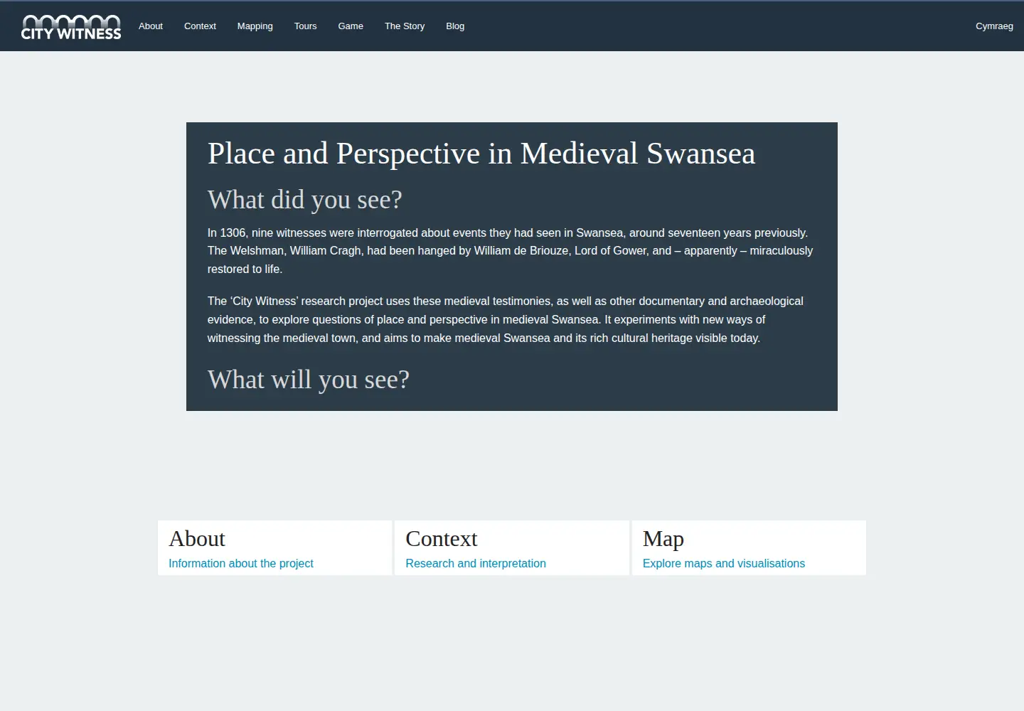 Captured homepage of medievalswansea.ac.uk in the current scan