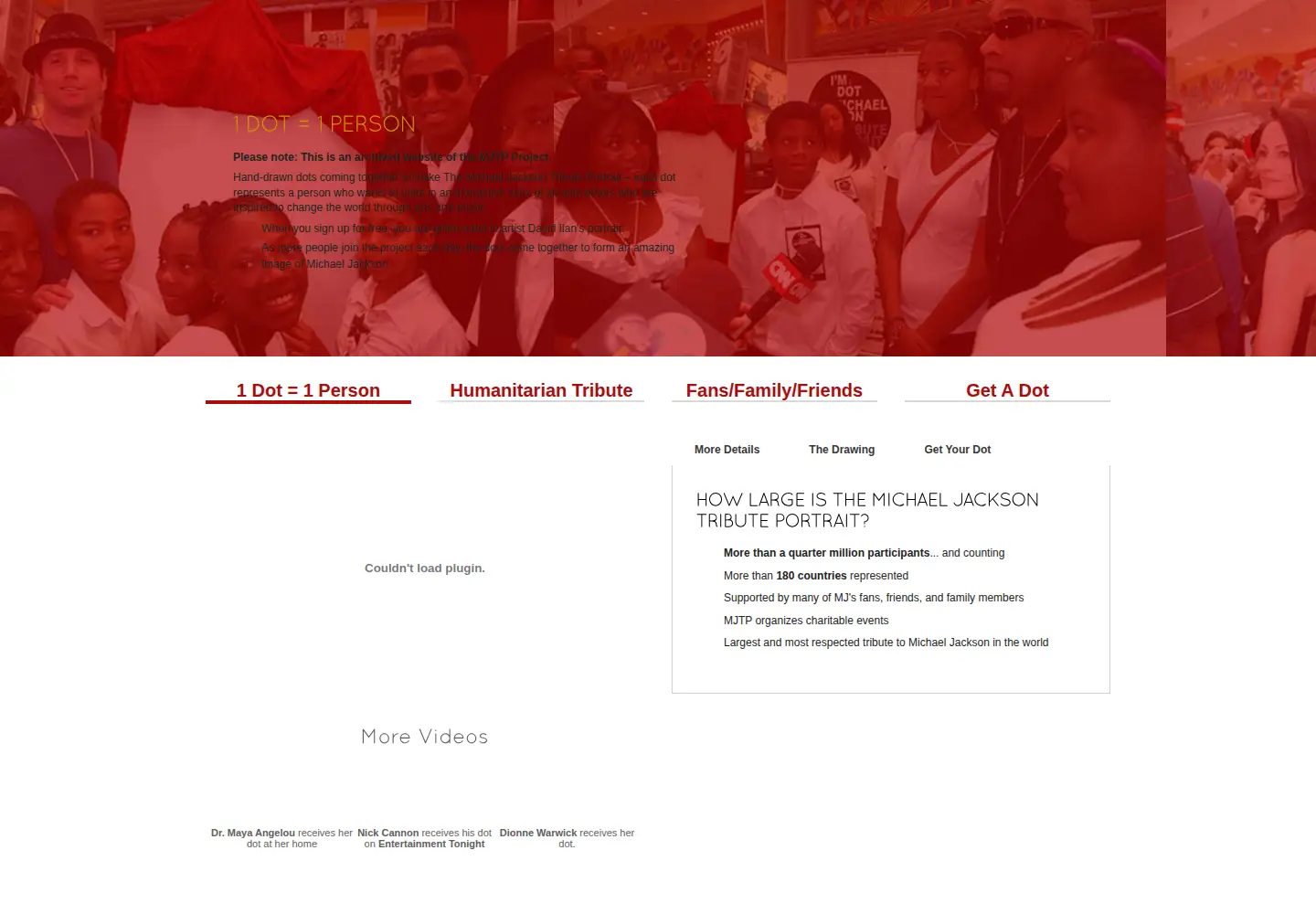 Captured homepage of michaeljacksontributeportrait.com in the current scan