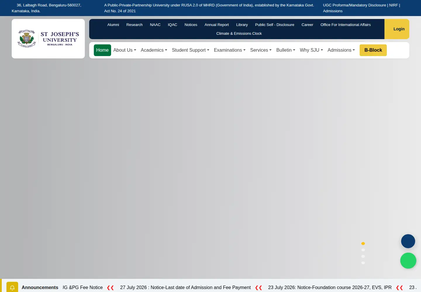 Captured homepage of sju.edu.in in the current scan
