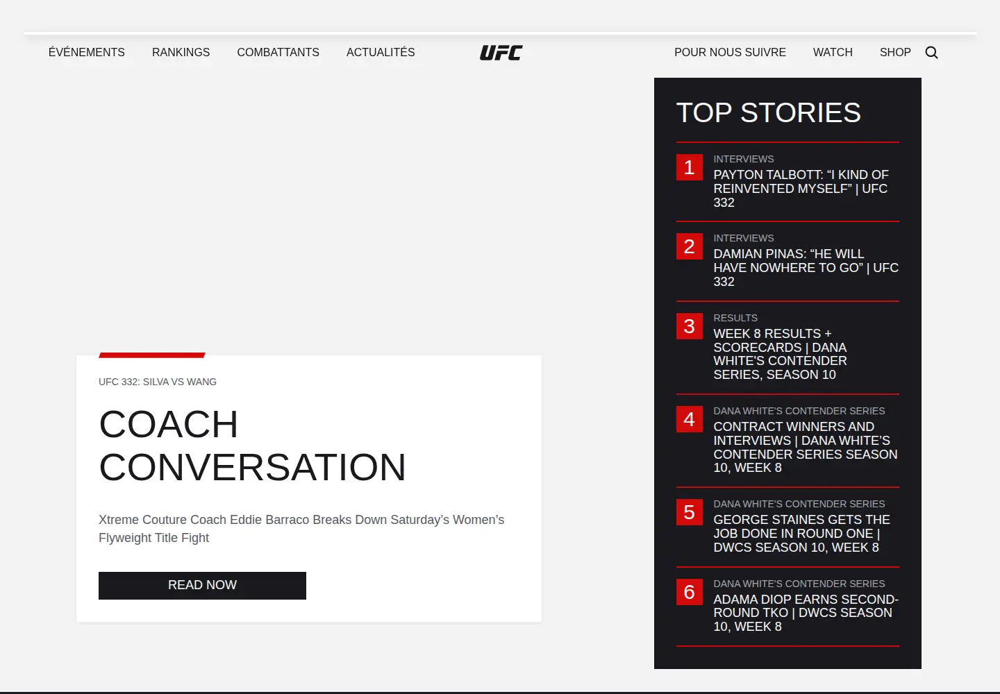 Screenshot of ufc.com