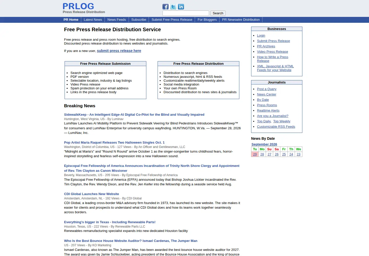 Screenshot of prlog.org