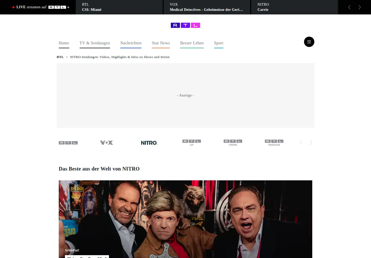 Captured homepage of nitro-tv.de in the current scan