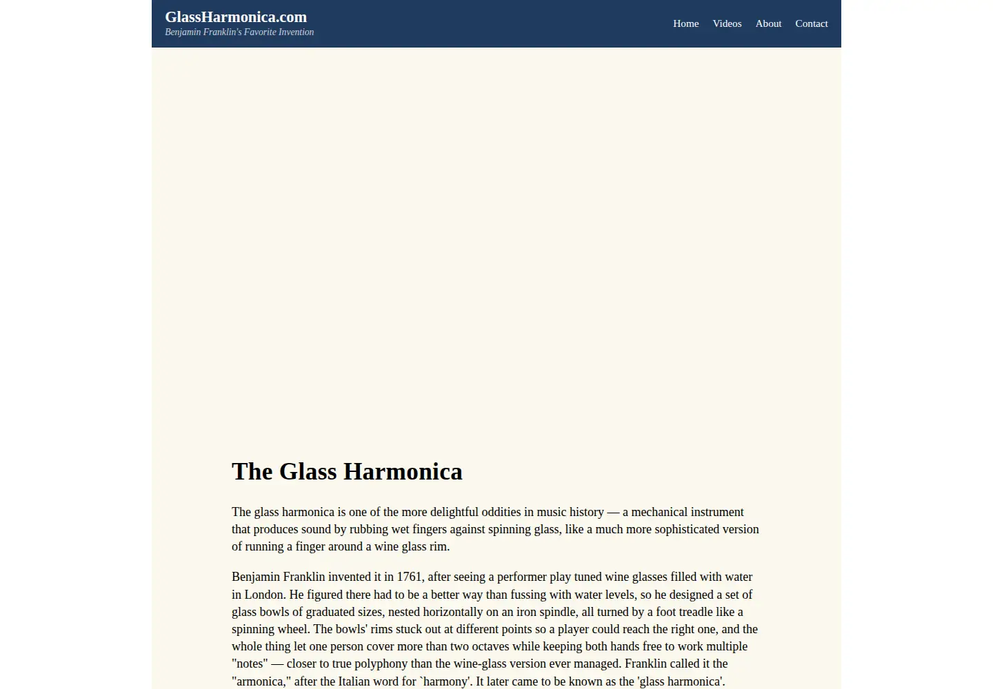 Captured homepage of glassarmonica.com in the current scan