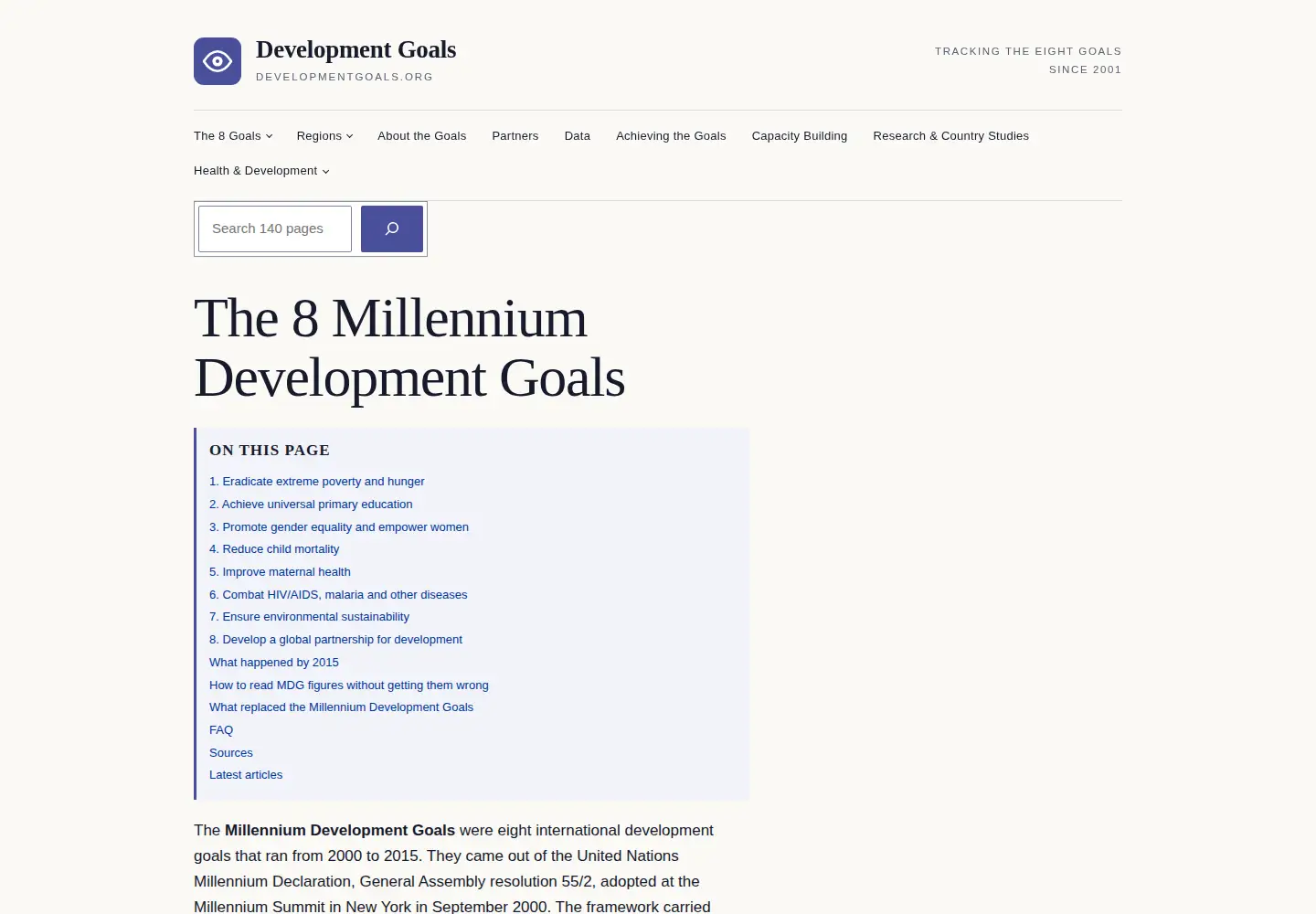 Screenshot of developmentgoals.org