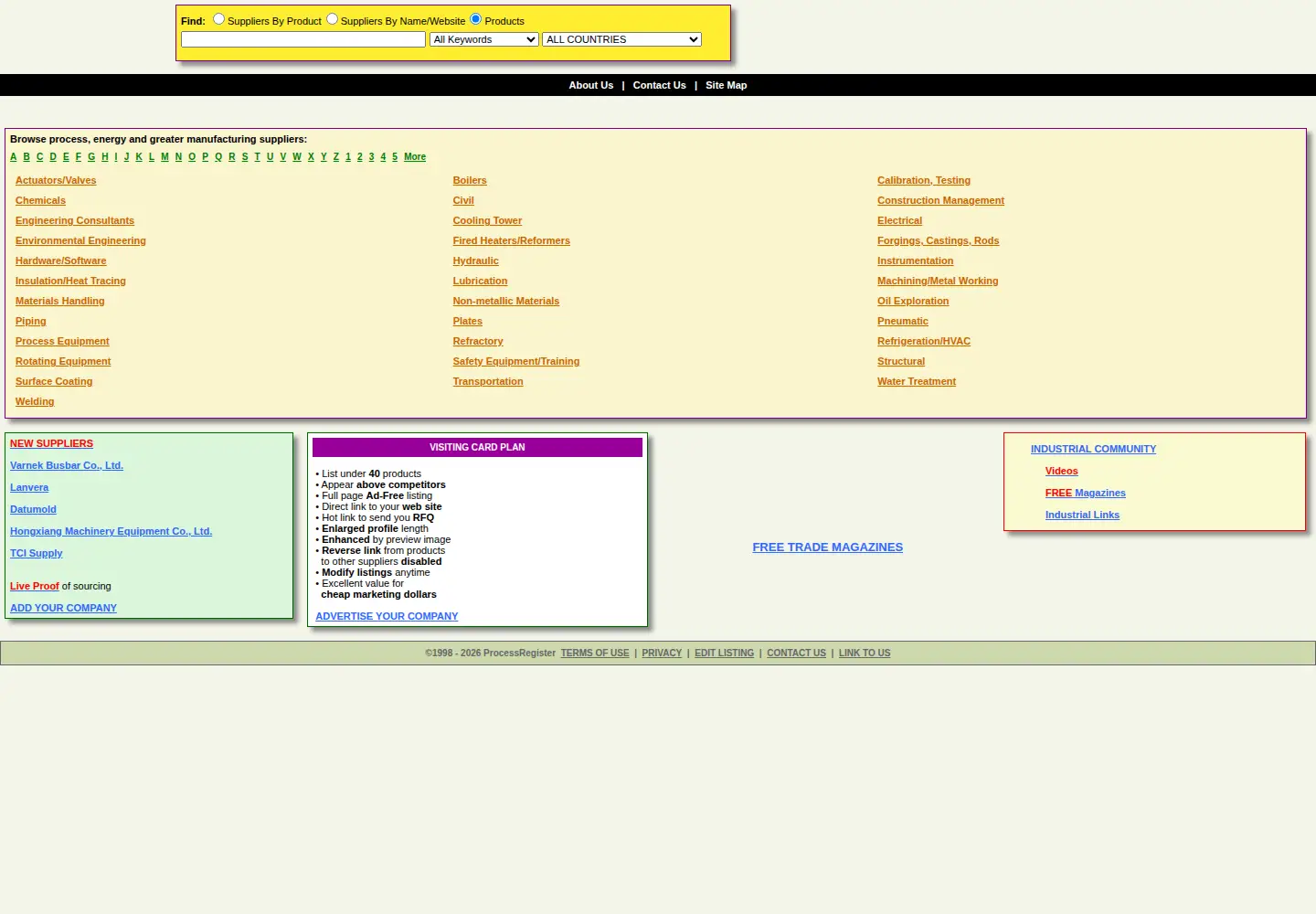 Captured homepage of processregister.com in the current scan