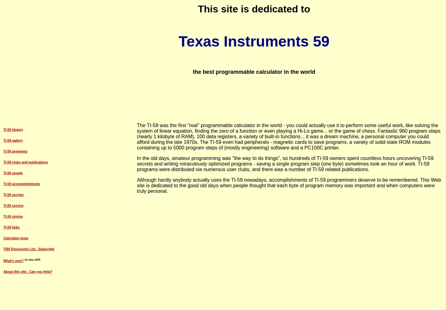 Captured homepage of ti59.com in the current scan