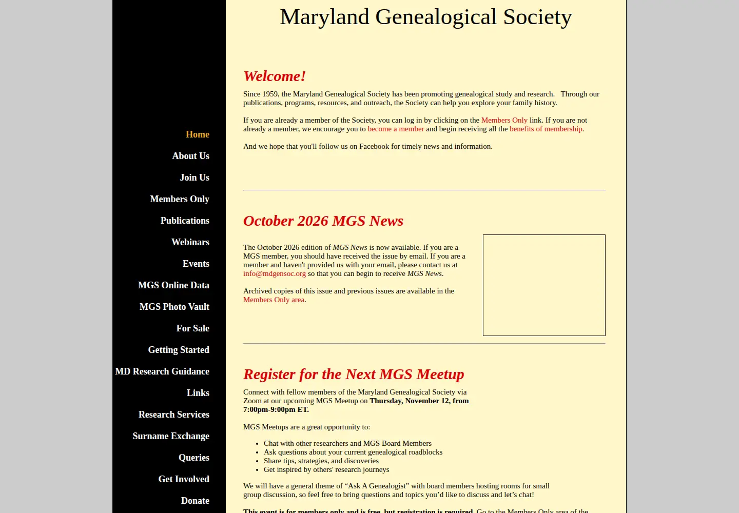 Captured homepage of mdgensoc.org in the current scan