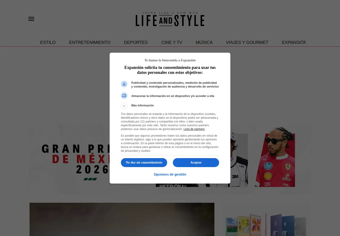 Captured homepage of lifeandstyle.mx in the current scan