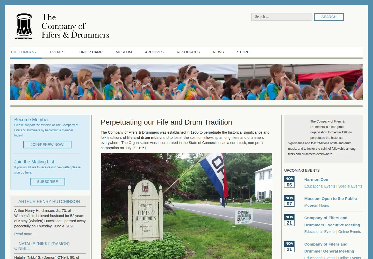 Screenshot of companyoffifeanddrum.org