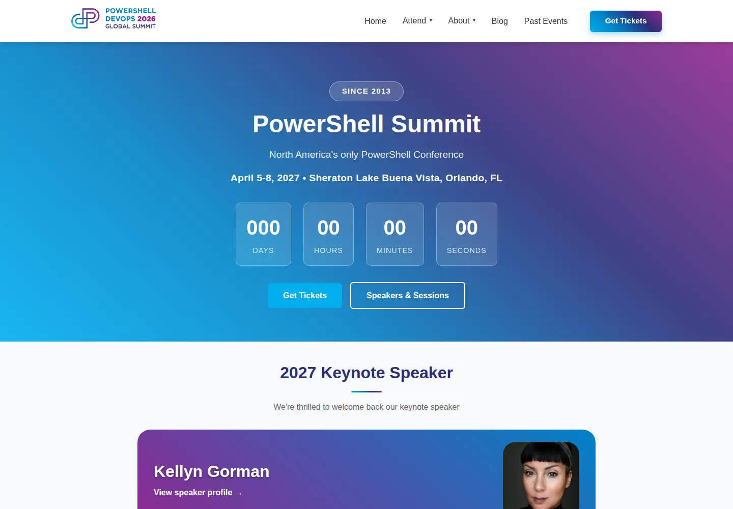 Captured homepage of powershellsummit.org in the current scan
