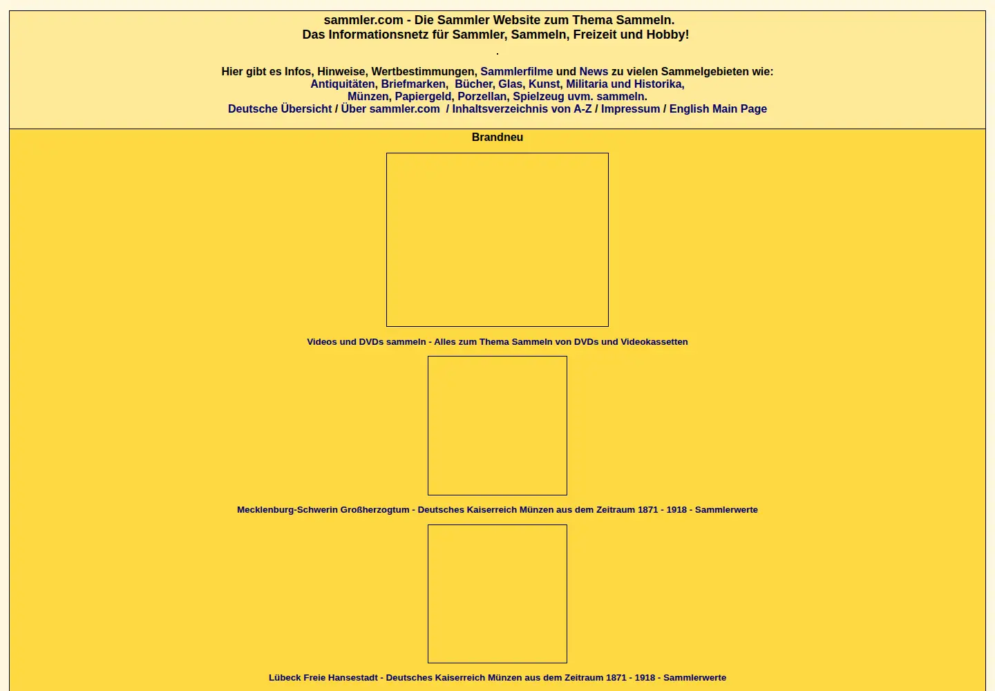 Captured homepage of sammler.com in the current scan
