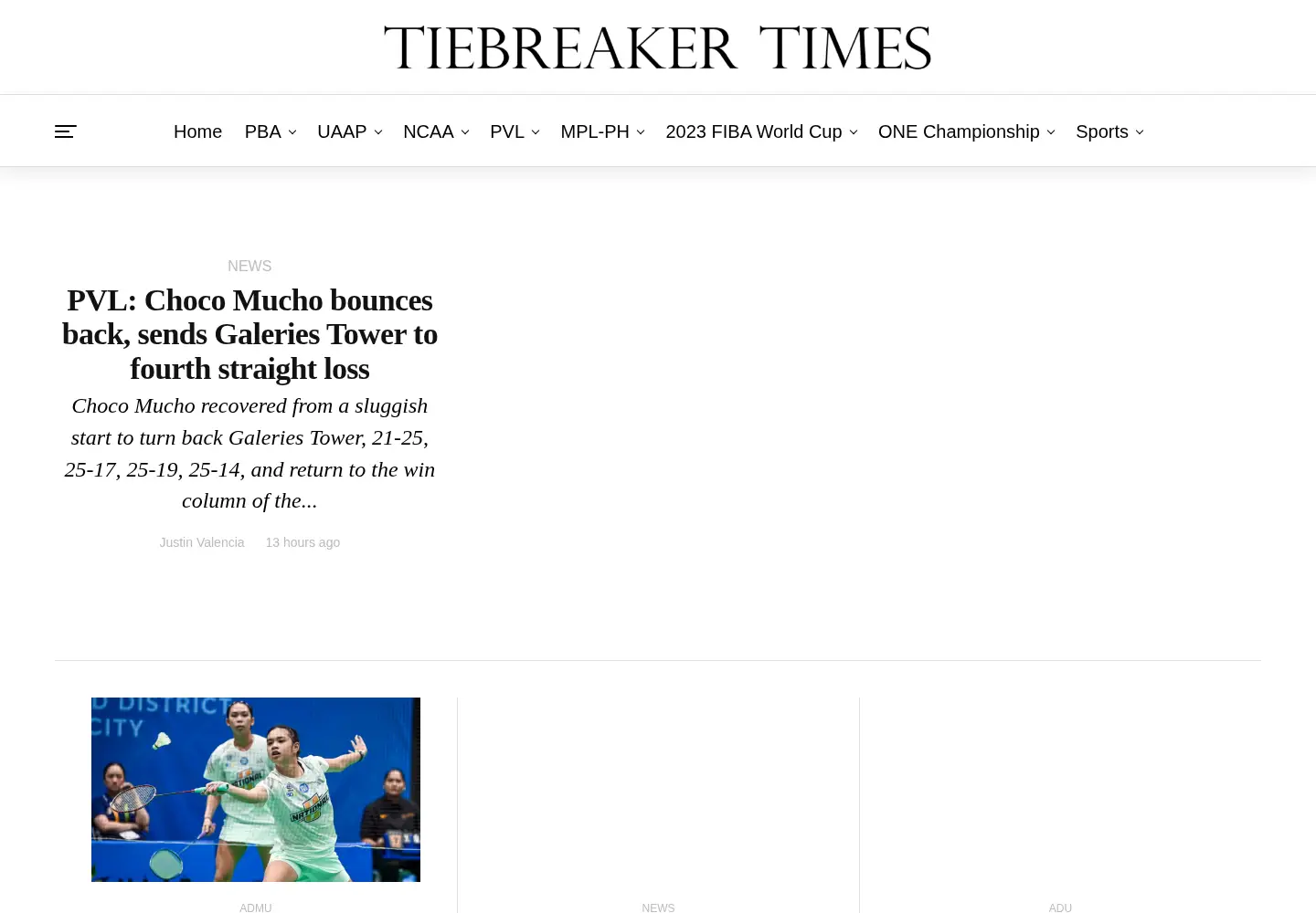 Screenshot of tiebreakertimes.com.ph