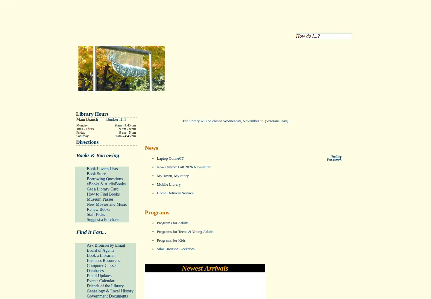 Captured homepage of bronsonlibrary.org in the current scan