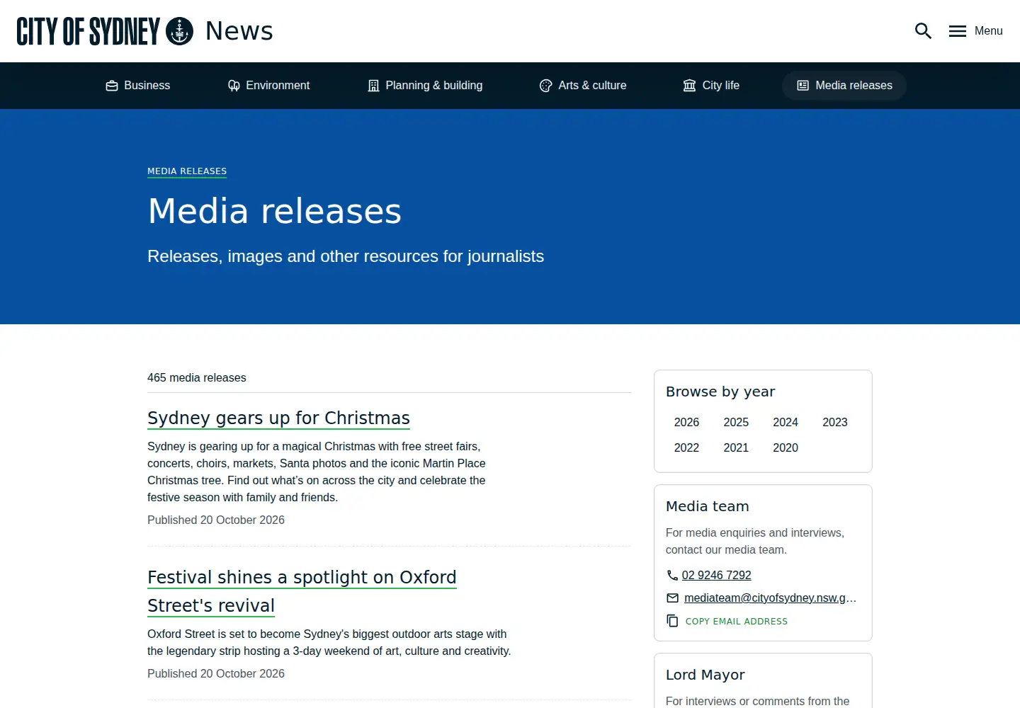 Screenshot of sydneymedia.com.au