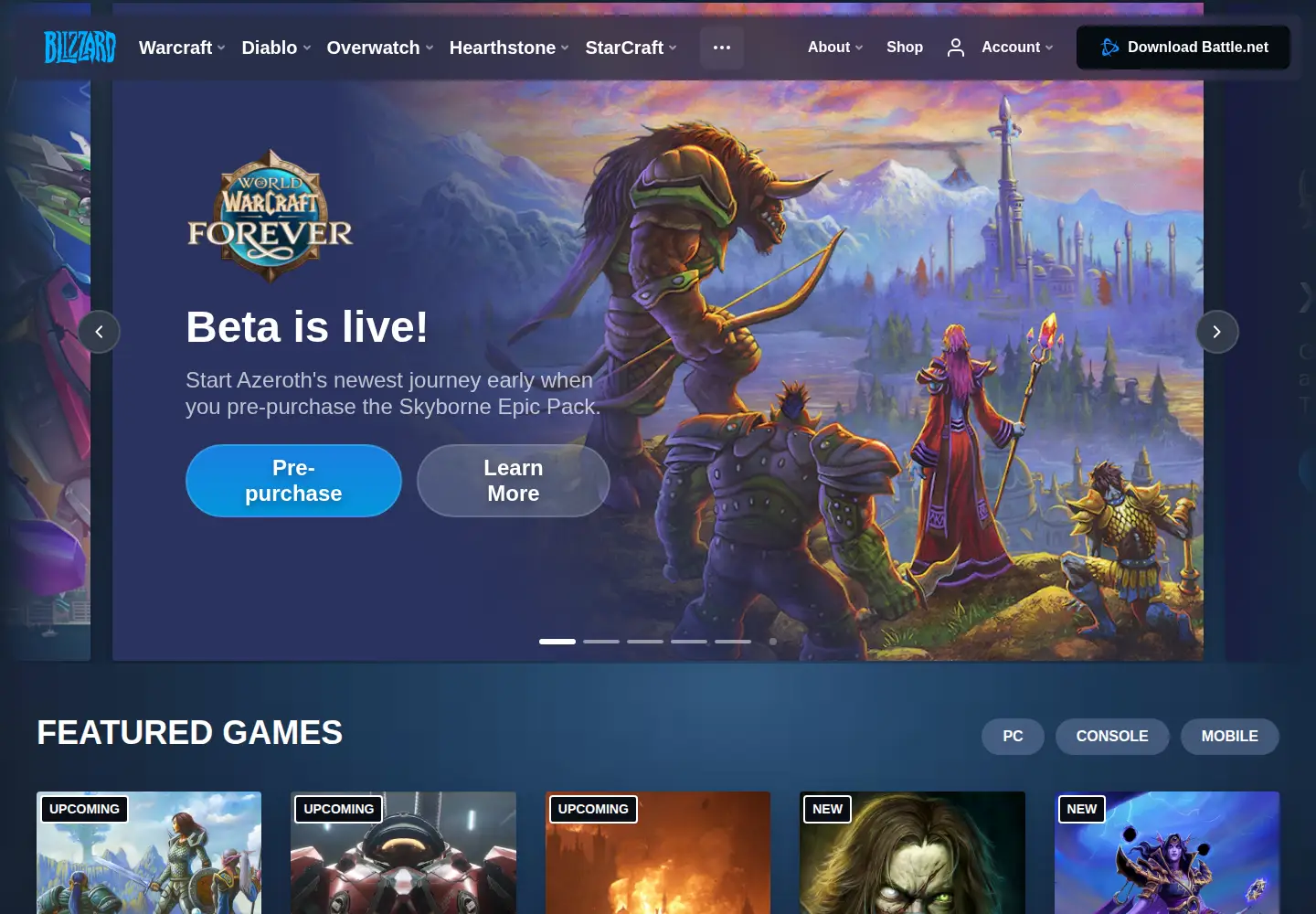 Screenshot of blizzard.com