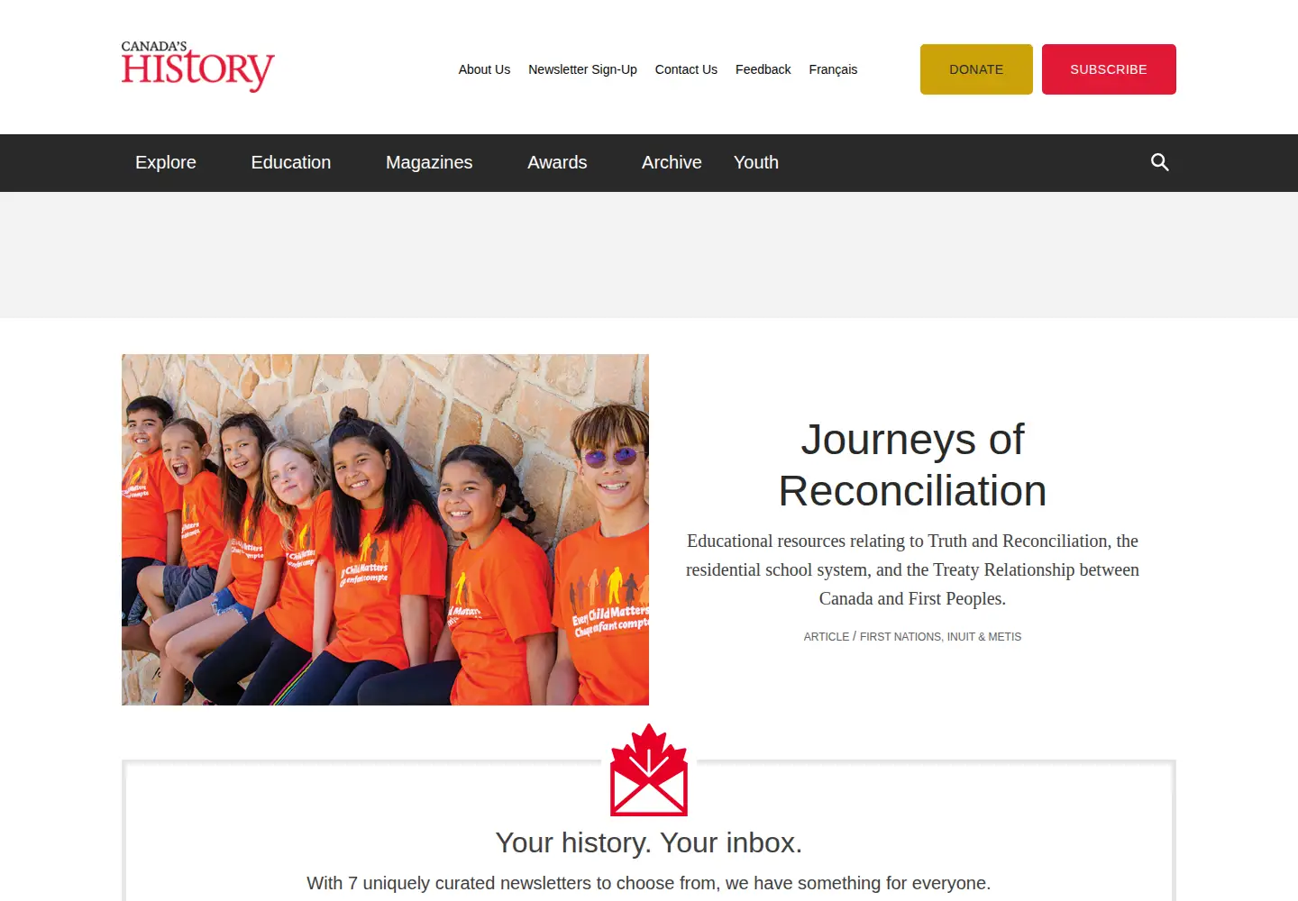 Screenshot of canadashistory.ca