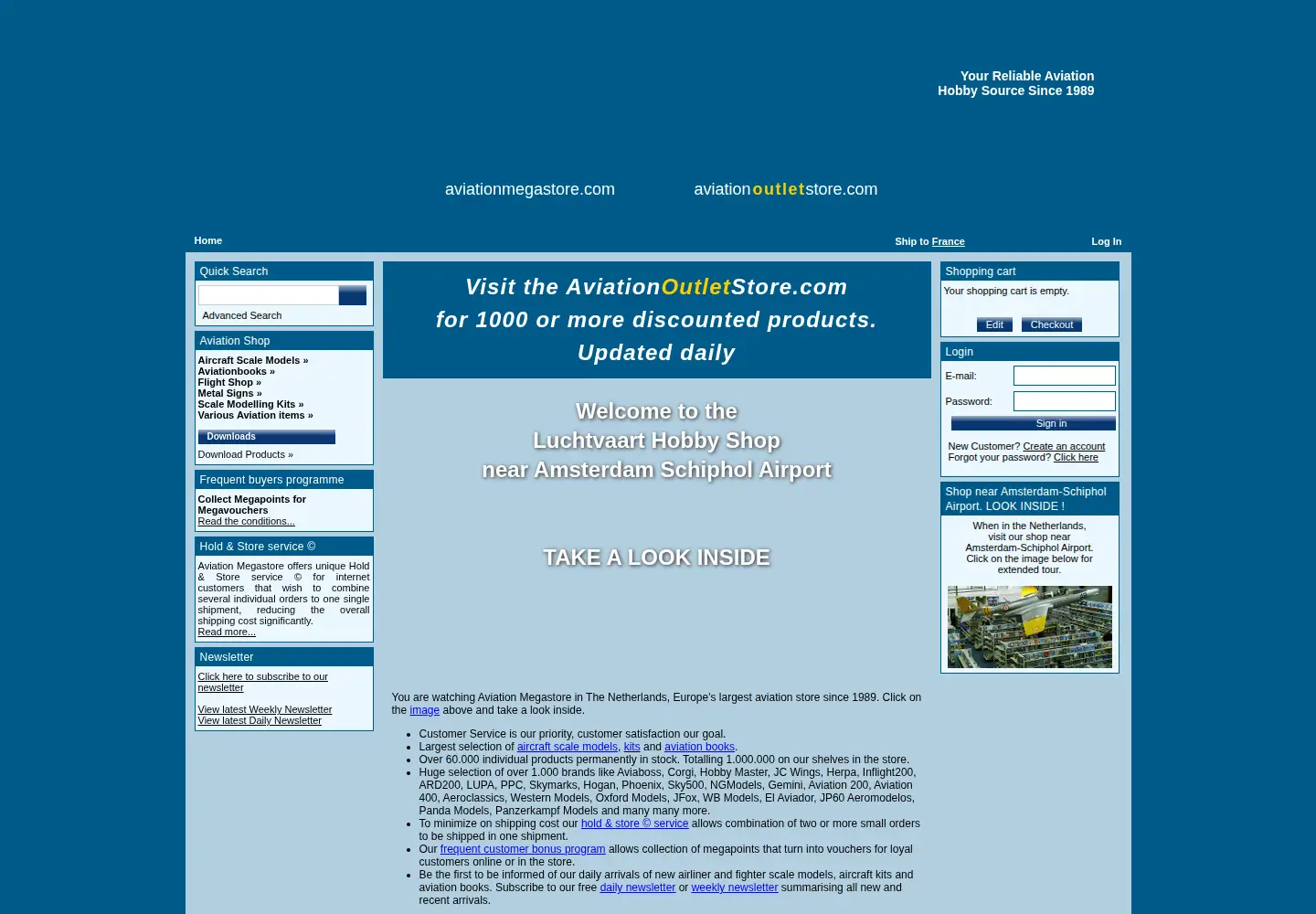 Captured homepage of aviationmegastore.com in the current scan