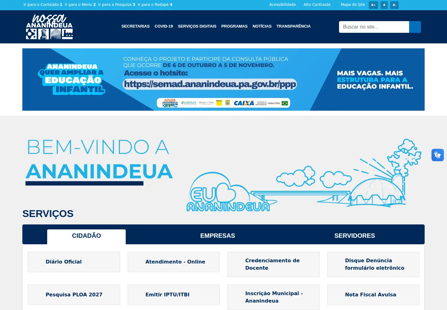 Captured homepage of ananindeua.pa.gov.br in the current scan