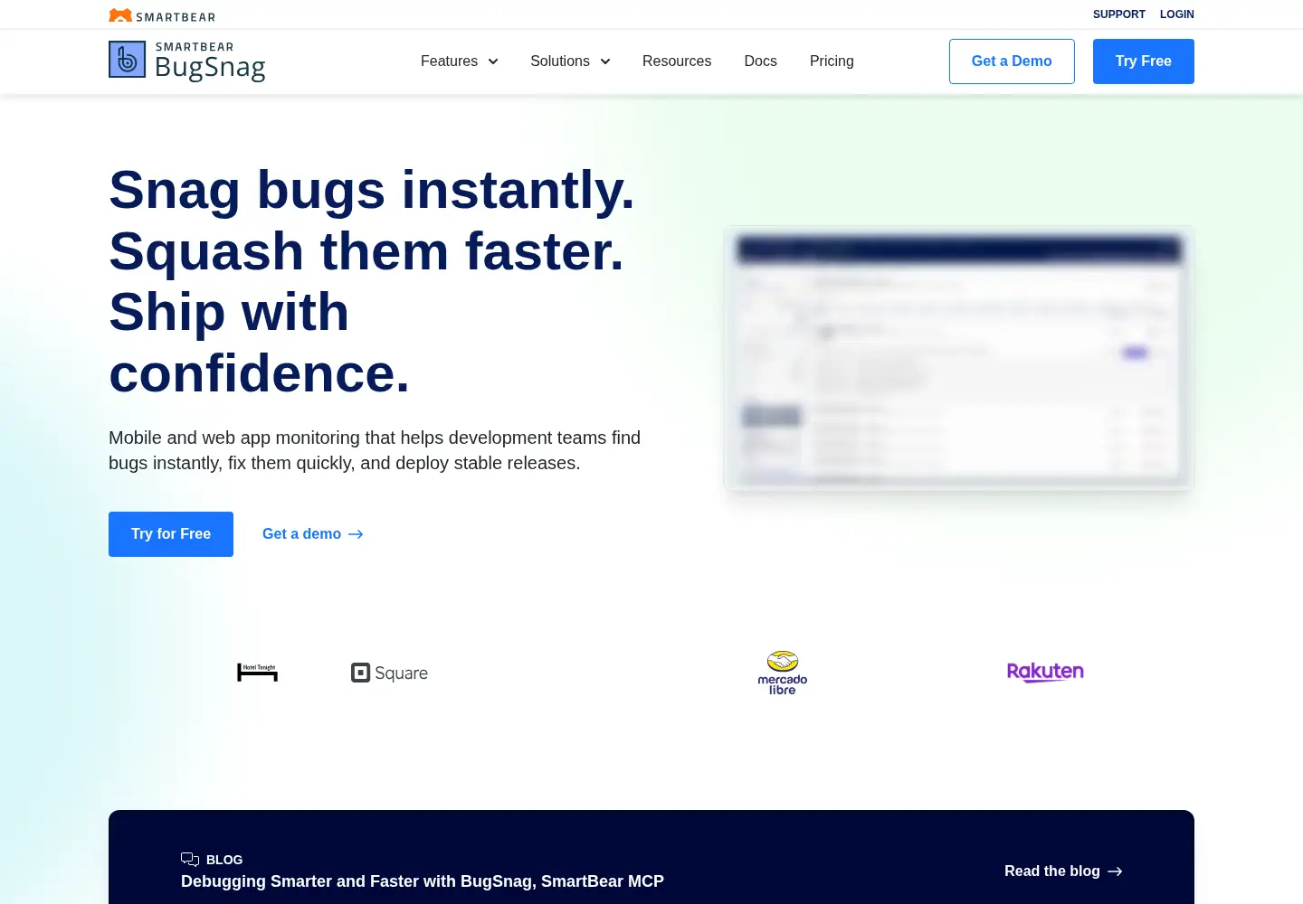 Screenshot of bugsnag.com