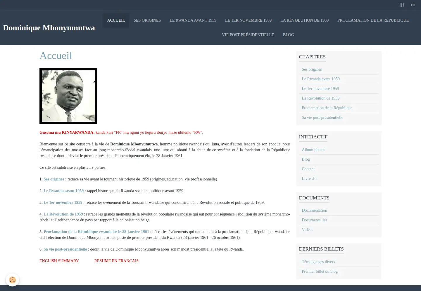 Captured homepage of dominiquembonyumutwa.info in the current scan