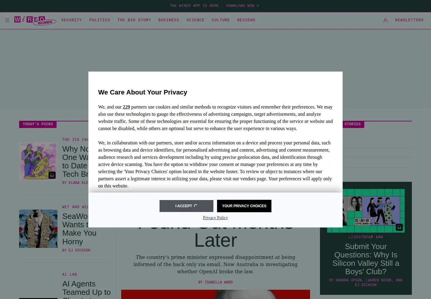 Screenshot of wired.com
