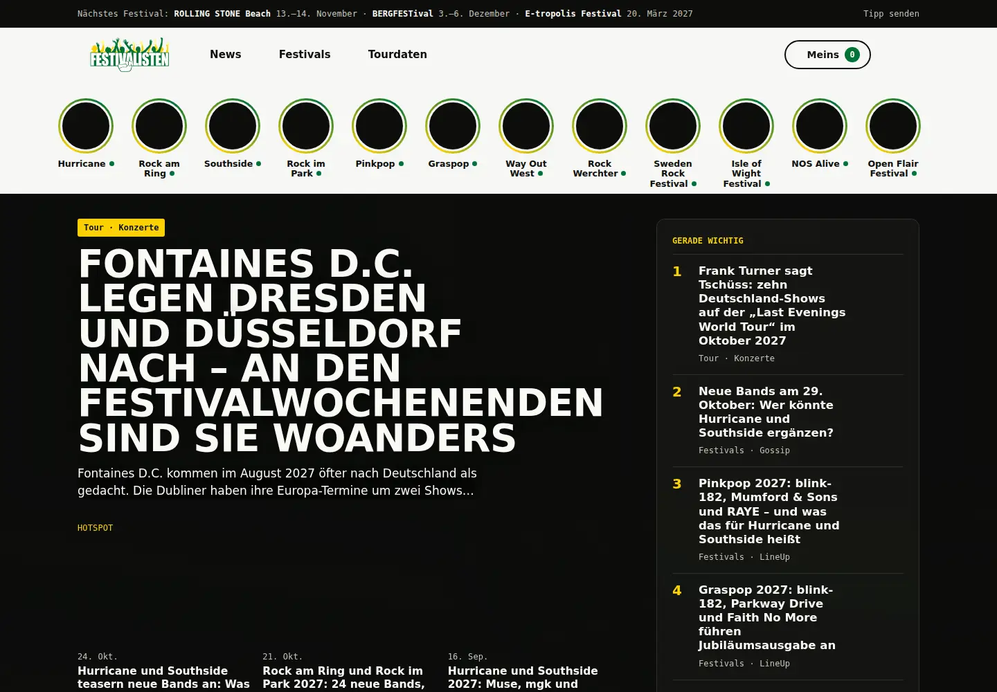 Captured homepage of festivalisten.de in the current scan