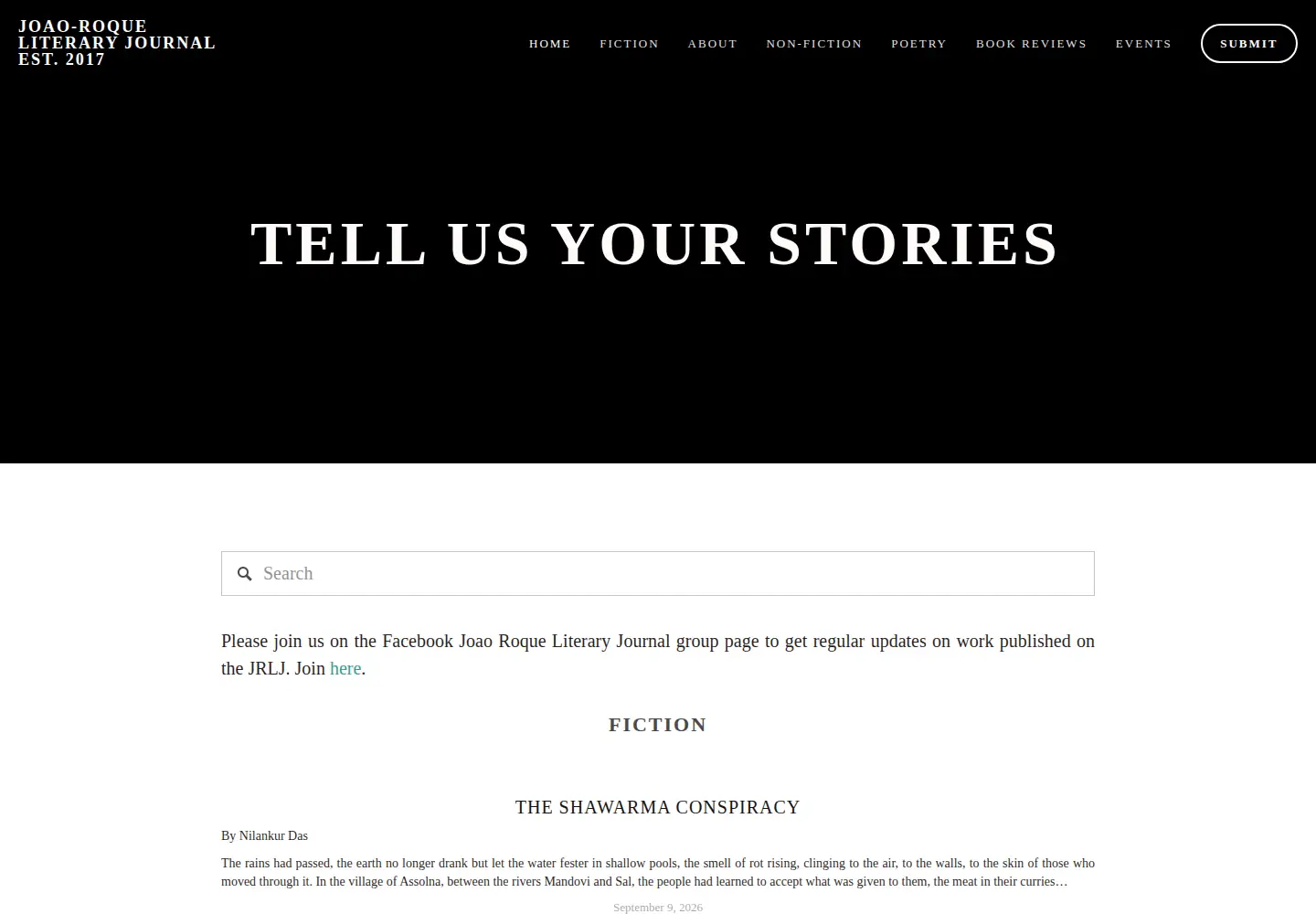 Captured homepage of joaoroqueliteraryjournal.com in the current scan
