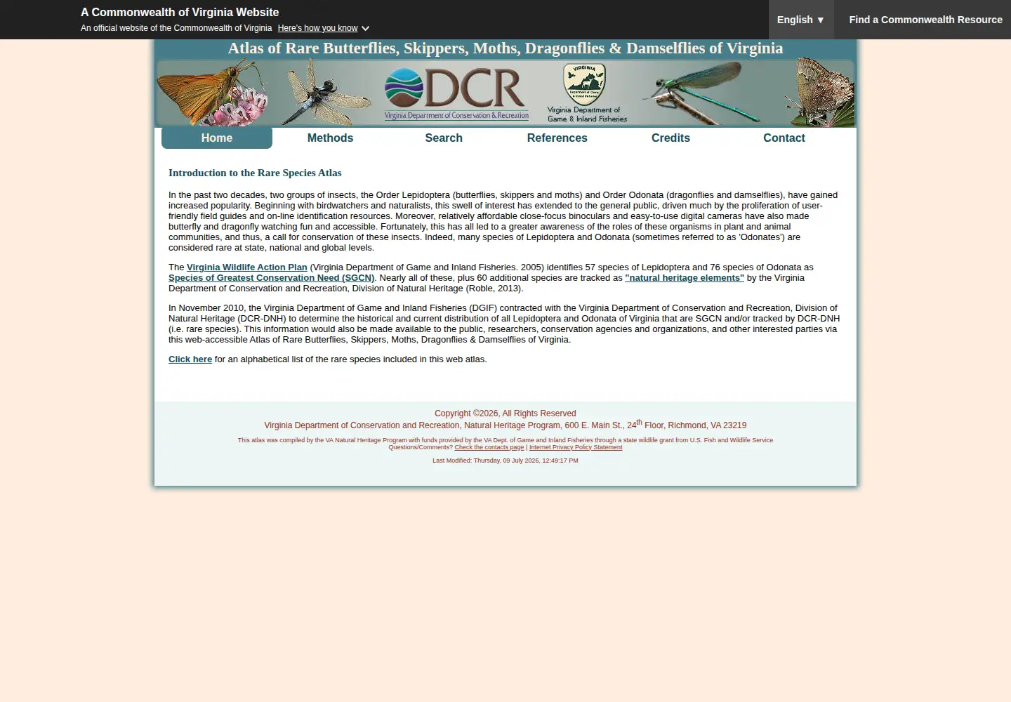 Screenshot of vararespecies.org