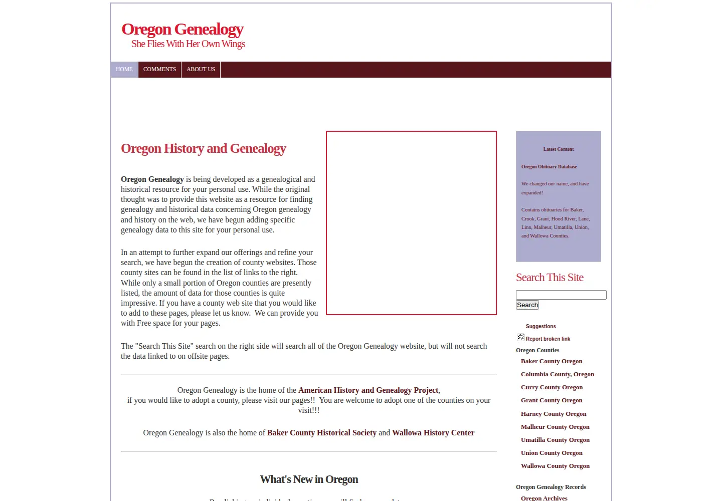 Captured homepage of oregongenealogy.com in the current scan