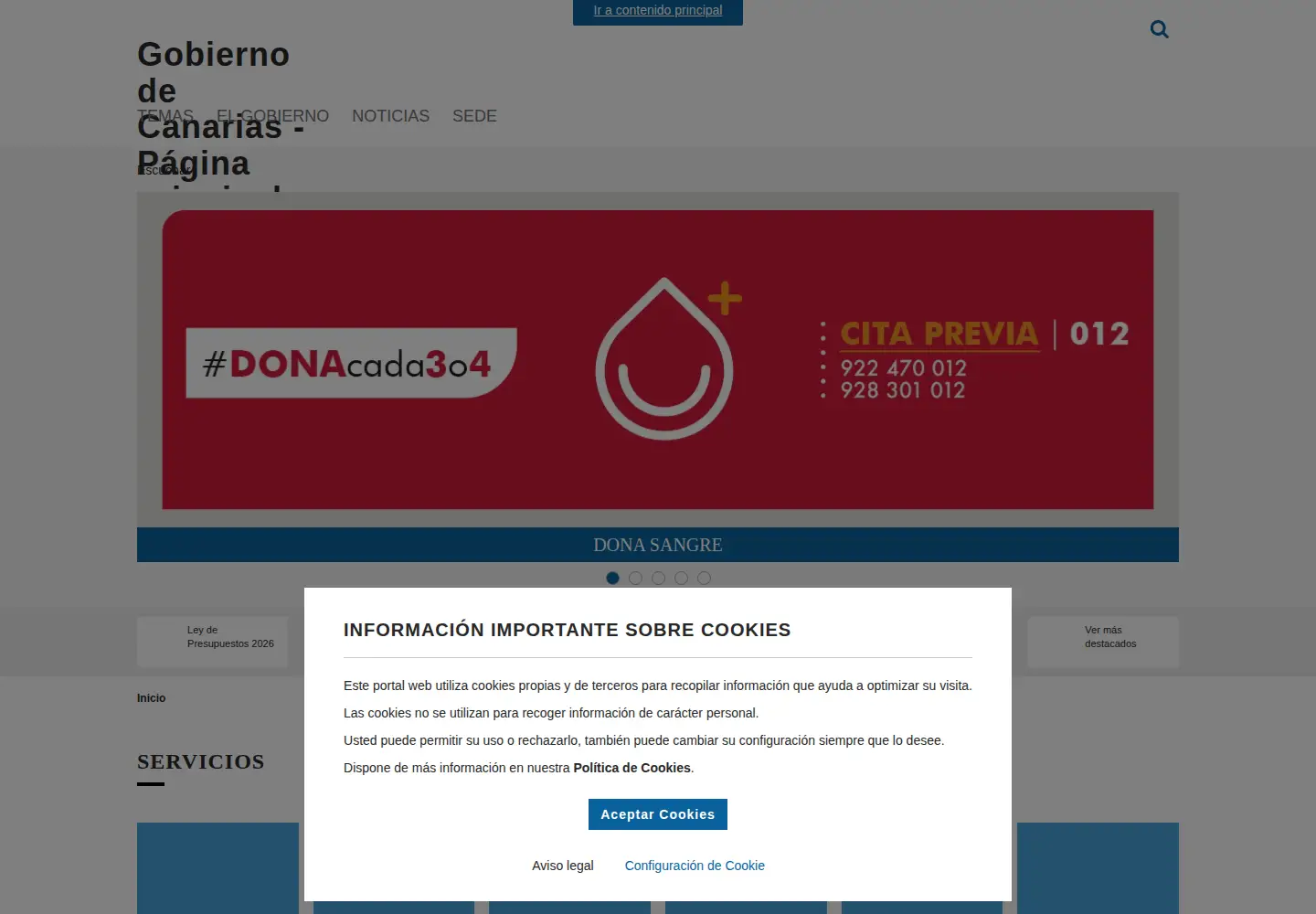 Screenshot of gobiernodecanarias.org