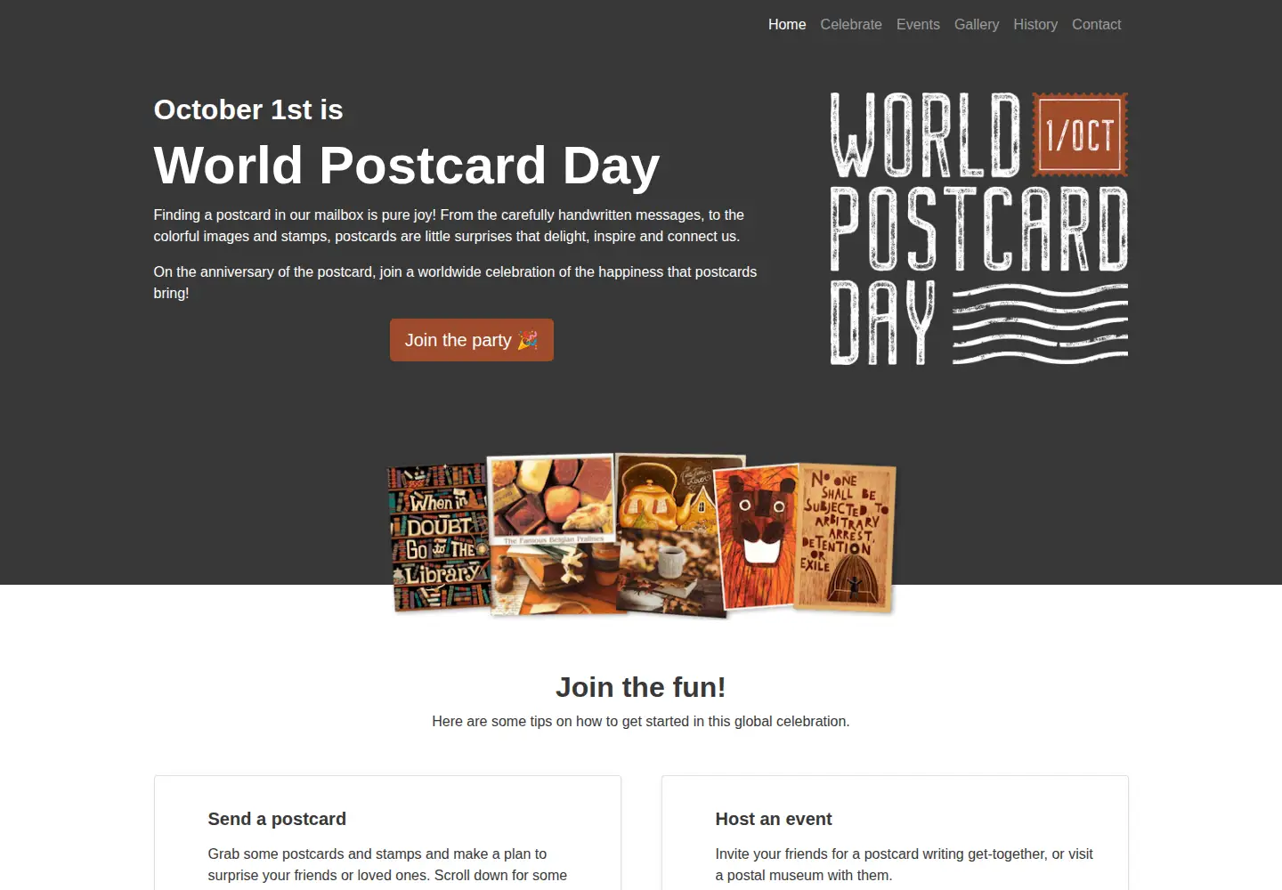 Screenshot of worldpostcardday.com