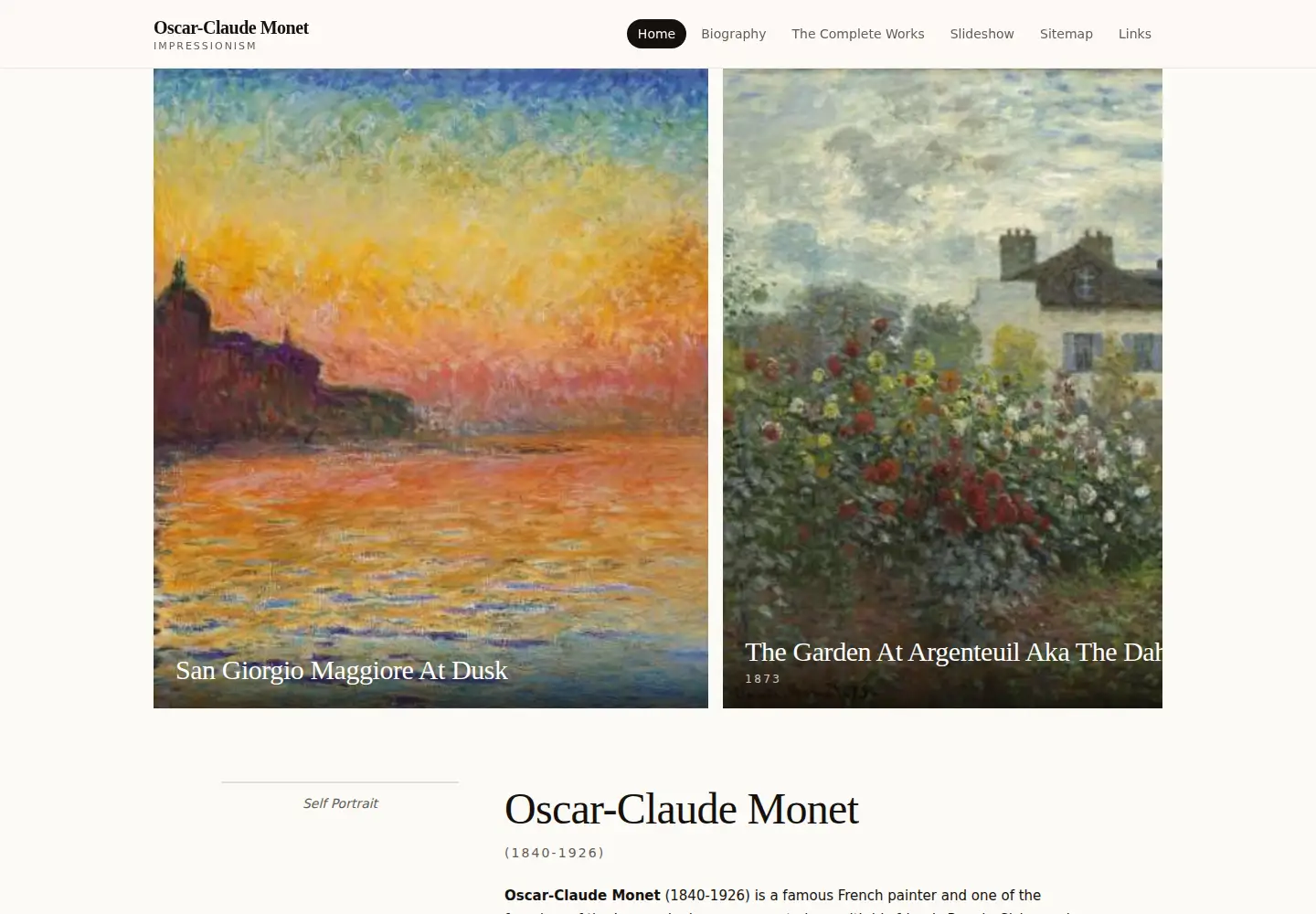 Captured homepage of claudemonetgallery.org in the current scan