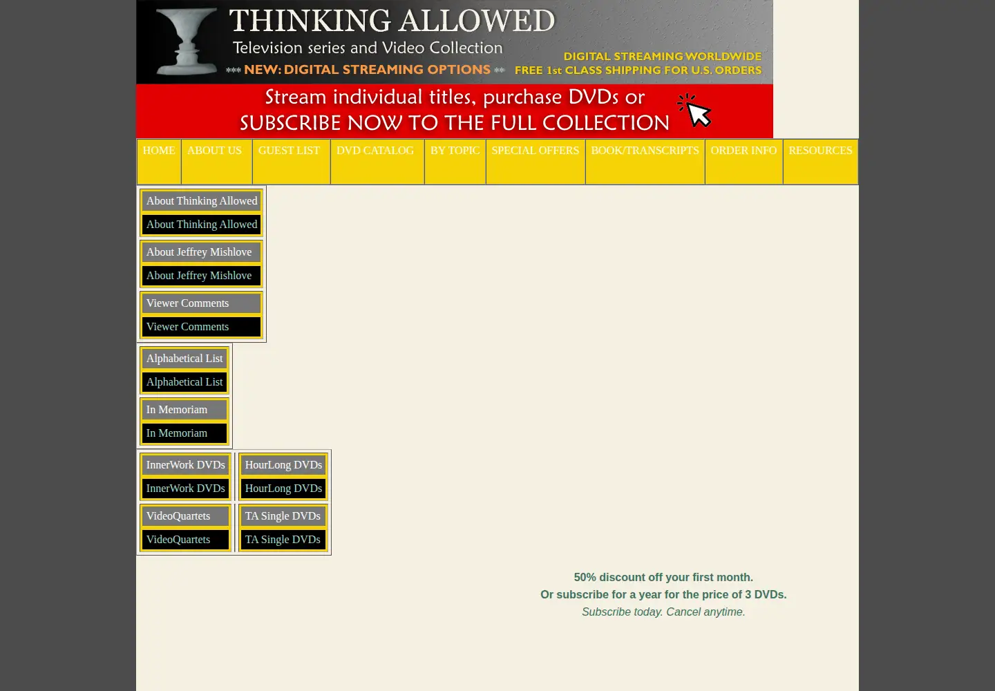 Screenshot of thinkingallowed.com