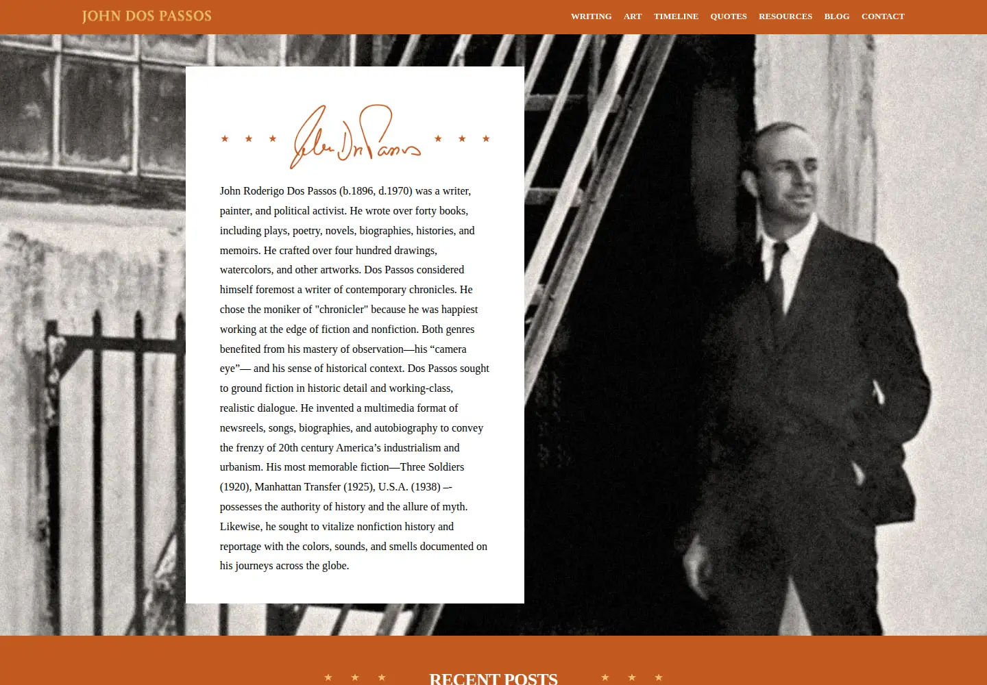 Captured homepage of johndospassos.com in the current scan