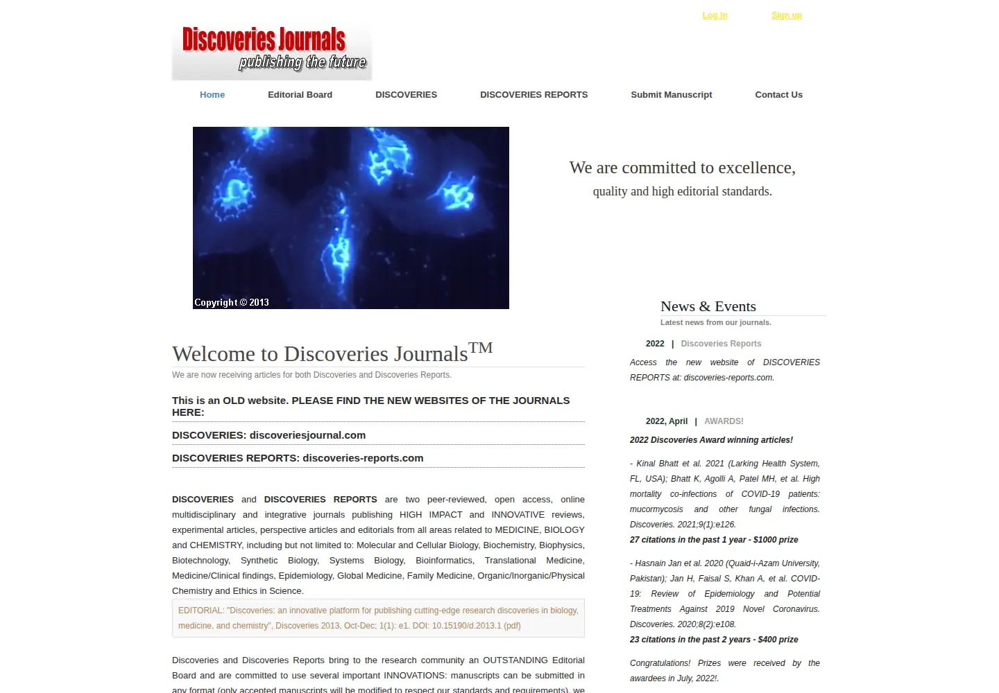 Screenshot of discoveriesjournals.org