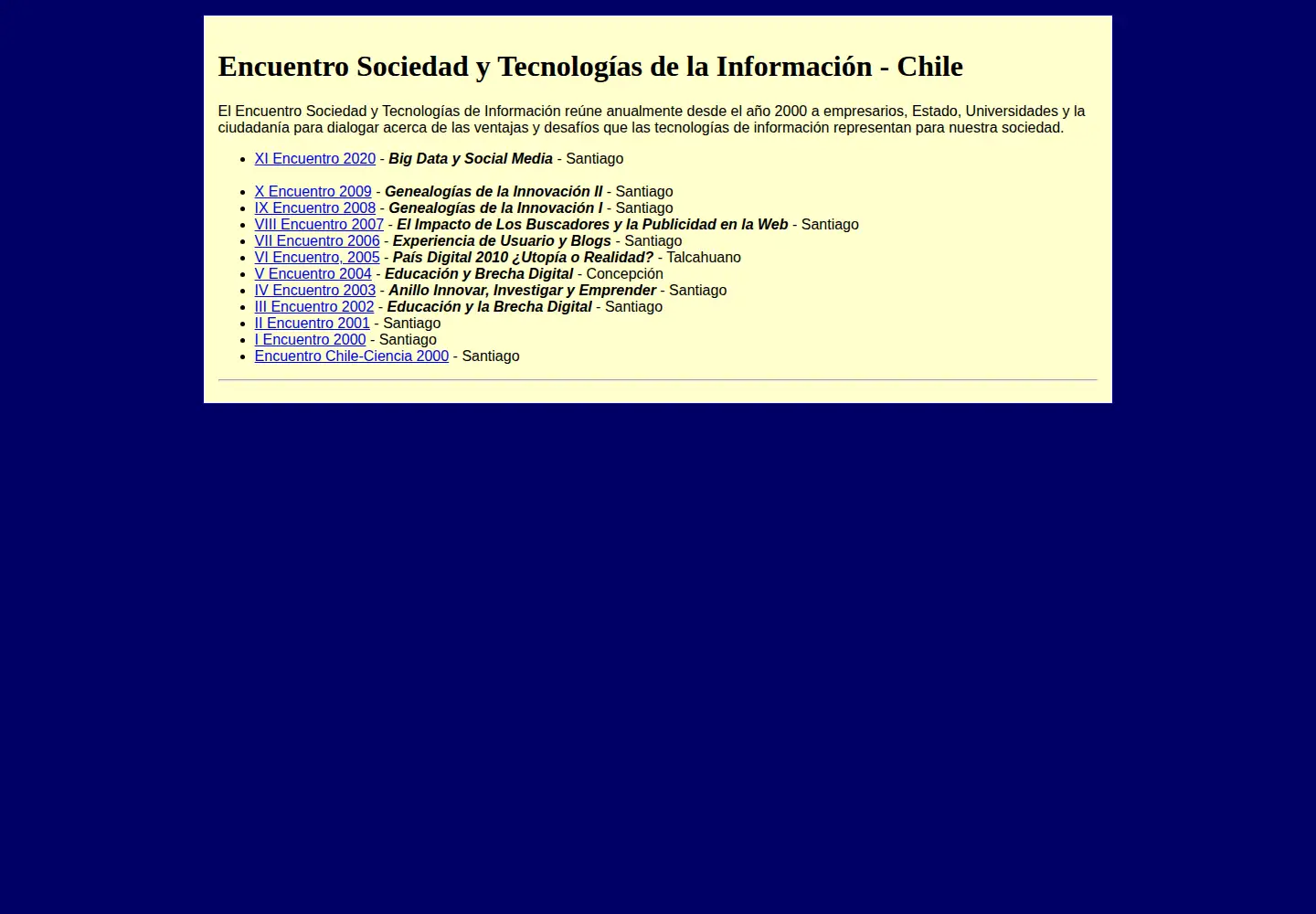 Captured homepage of ciencia.cl in the current scan
