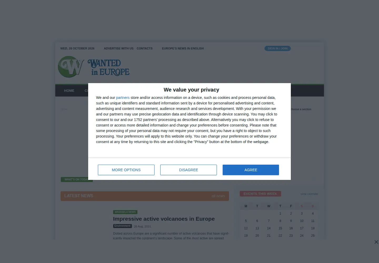 Captured homepage of wantedineurope.com in the current scan