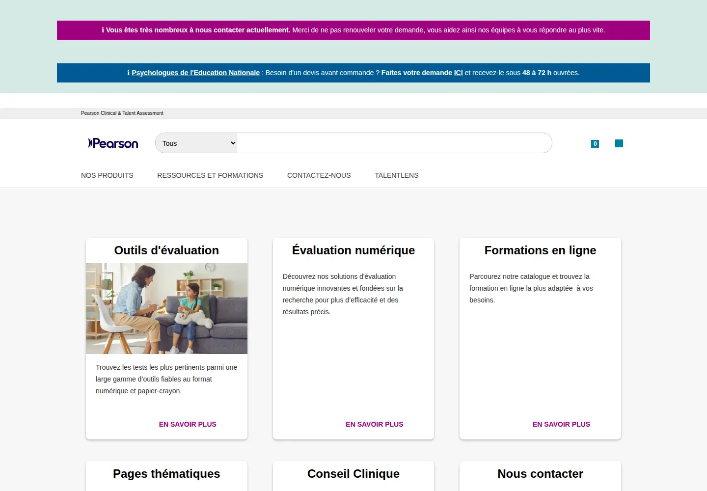 Captured homepage of pearsonclinical.fr in the current scan