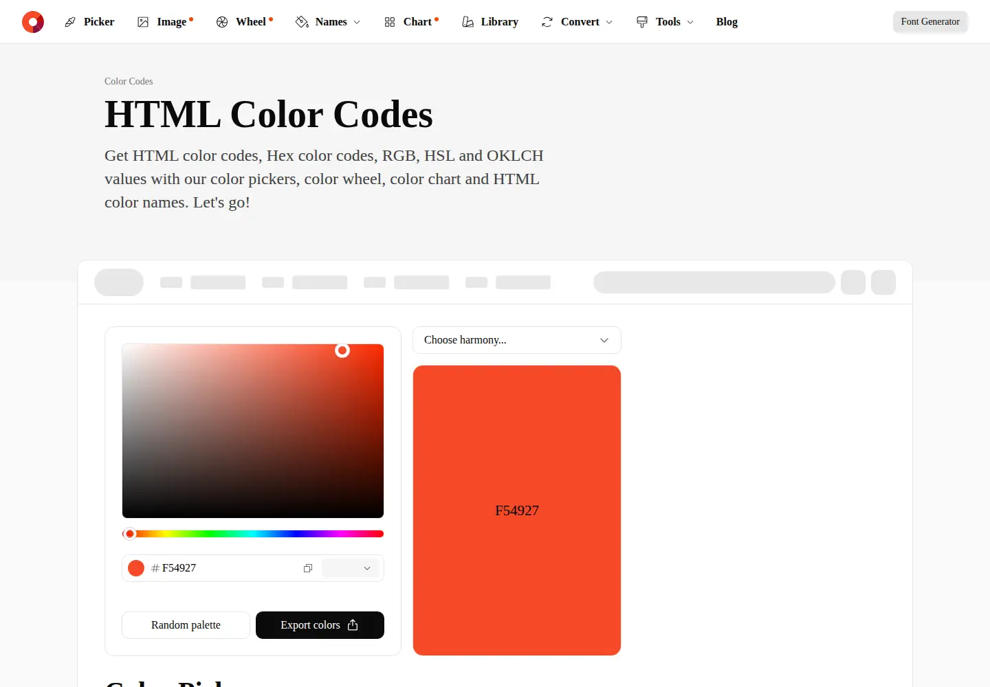 Screenshot of htmlcolorcodes.com