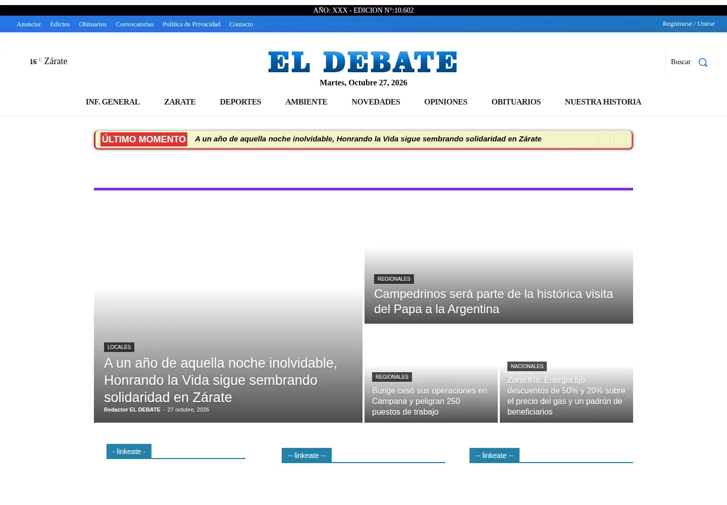 Captured homepage of eldebate.com.ar in the current scan