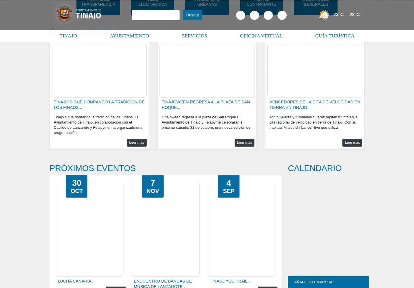 Captured homepage of tinajo.es in the current scan
