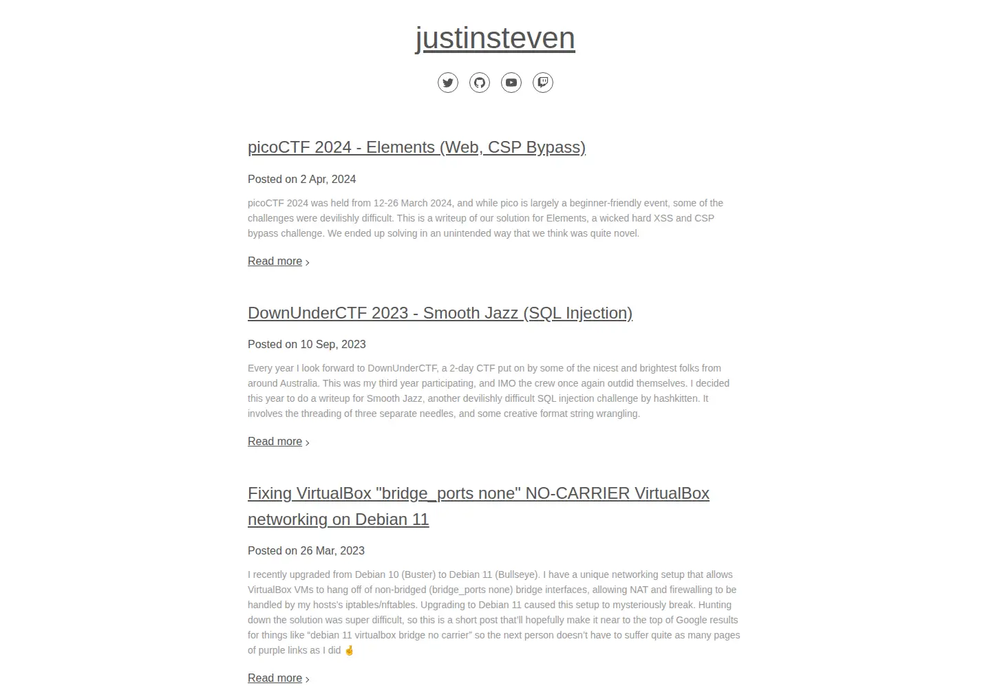 Captured homepage of justinsteven.com in the current scan
