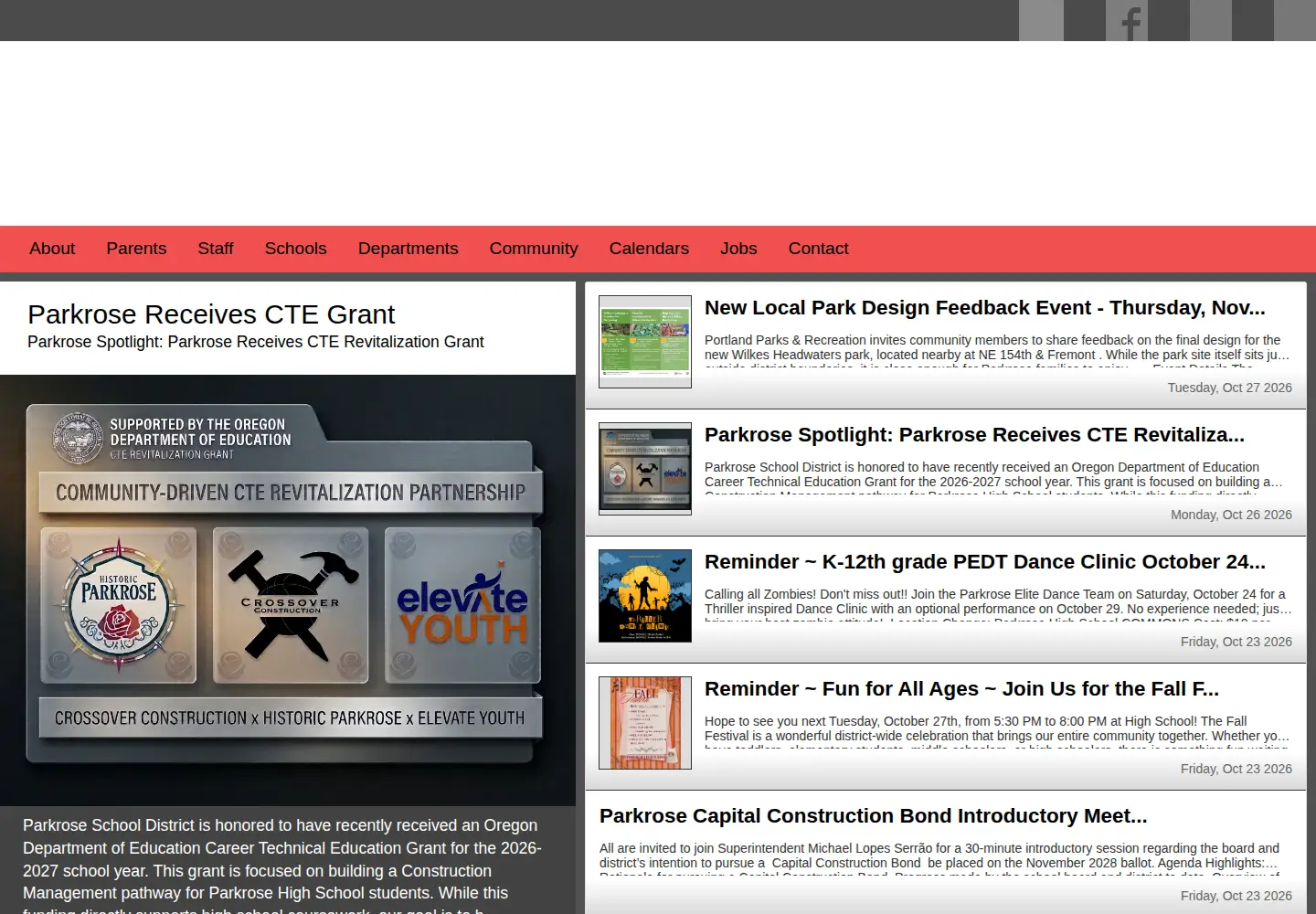 Screenshot of parkrose.k12.or.us