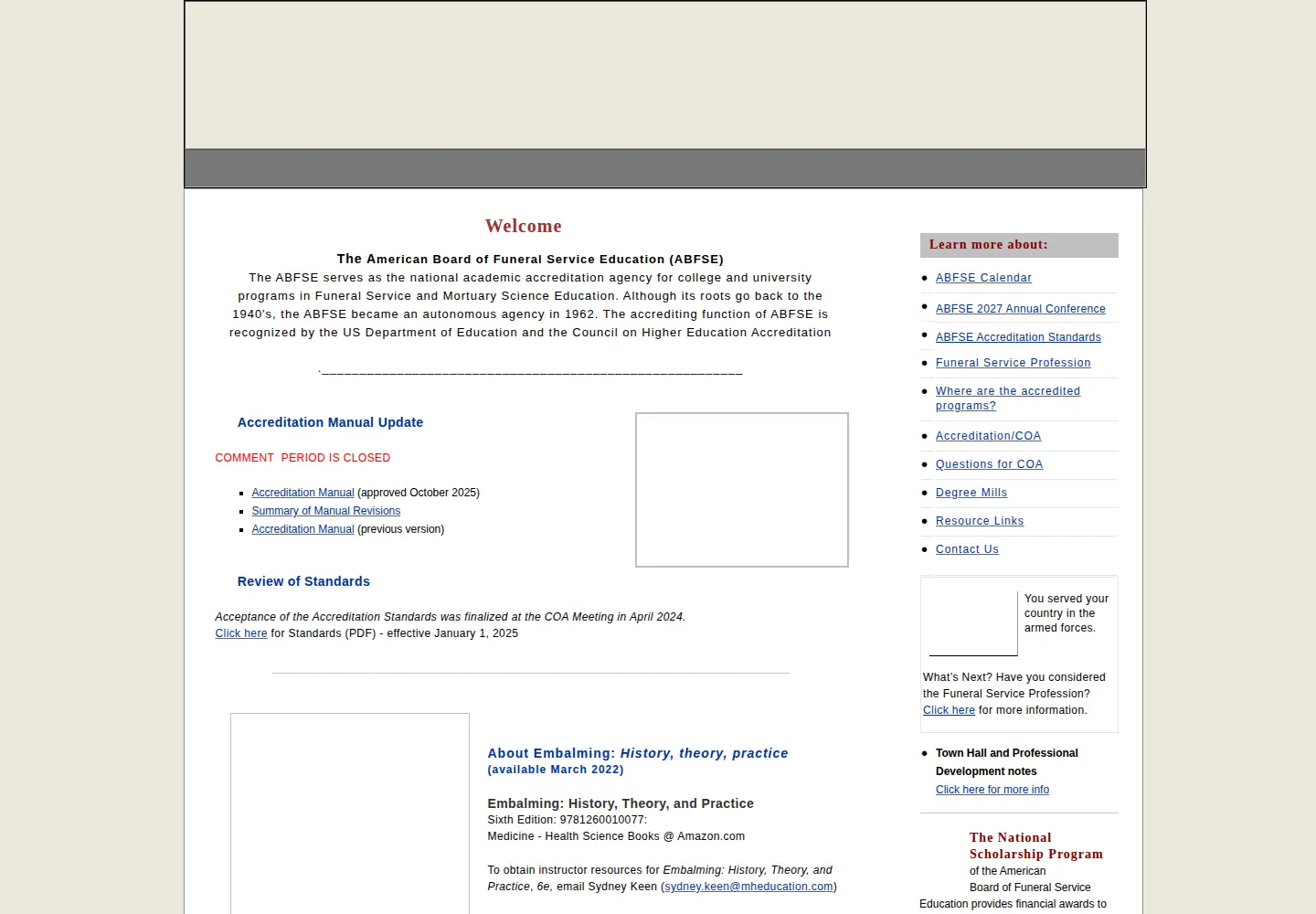 Captured homepage of abfse.org in the current scan