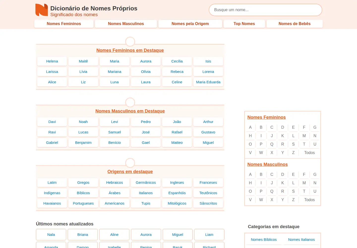 Screenshot of dicionariodenomesproprios.com.br